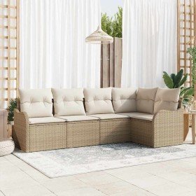 Conjunto de sofá de jardín con cojín 5 pcs Beige Poliratán