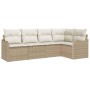Conjunto de sofá de jardín con cojín 5 pcs Beige Poliratán