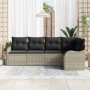 Conjunto de sofá de jardín con cojín 5 pcs Gris Claro Poliratán