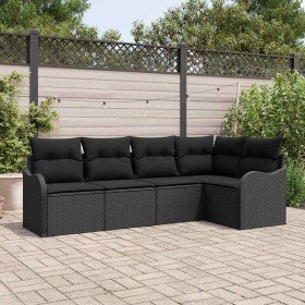 Conjunto de sofá de jardín con cojín 5 pcs Negro Poliratán