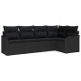 Conjunto de sofá de jardín con cojín 5 pcs Negro Poliratán