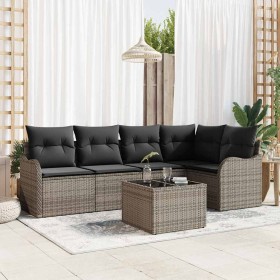 Conjunto de sofá de jardín con cojín 6 pcs Negro Poliratán