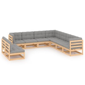 Gartenmöbel-Set 9-teilig und Kissen aus massivem Kiefernholz von vidaXL, Gartensets - Ref: Foro24-3076904, Preis: 912,30 €, R...