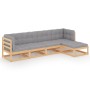 Juego de muebles de jardín 5 pzas y cojines madera pino maciza
