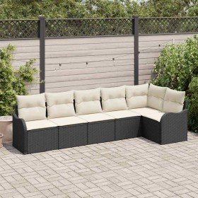 Conjunto de sofá de jardín con cojín 6 pcs Negro Poliratán
