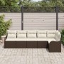 Conjunto de sofá de jardín con cojín 6 pcs Marrón Poliratán