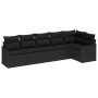 Conjunto de sofá de jardín con cojín 6 pcs Negro Poliratán