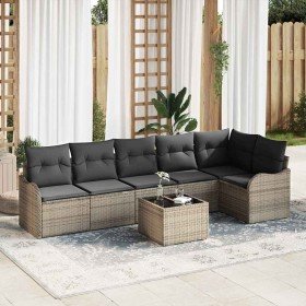Conjunto de sofá de jardín con cojín 7 pcs Negro Poliratán Conjunto de sofá de jardín con cojín 7 pcs Negro Poliratán