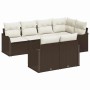 Conjunto de sofá de jardín con cojín 7 pcs Marrón Poliratán