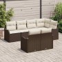 Conjunto de sofá de jardín con cojín 7 pcs Marrón Poliratán