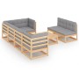 Muebles de jardín 8 pzas y cojines madera maciza pino
