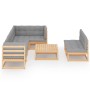 Muebles de jardín 8 pzas y cojines madera maciza pino