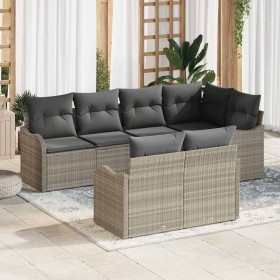 Conjunto de sofá de jardín con cojín 7 pcs Gris Claro Poliratán