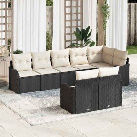 Conjunto de sofá de jardín 8 pcs Negro y blanco Poliratán