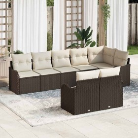 Conjunto de sofá de jardín 8 pcs Marrón y blanco Poliratán
