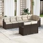 Conjunto de sofá de jardín 8 pcs Marrón y blanco Poliratán