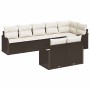 Conjunto de sofá de jardín 8 pcs Marrón y blanco Poliratán