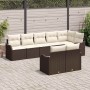Conjunto de sofá de jardín 8 pcs Marrón y blanco Poliratán