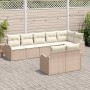 Conjunto de sofá de jardín 8 pcs Beige y blanco Poliratán