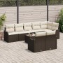Conjunto de sofá de jardín 9 pcs Marrón y blanco Poliratán