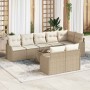 Conjunto de sofá de jardín 9 pcs Beige y blanco Poliratán