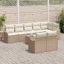 Conjunto de sofá de jardín 9 pcs Beige y blanco Poliratán