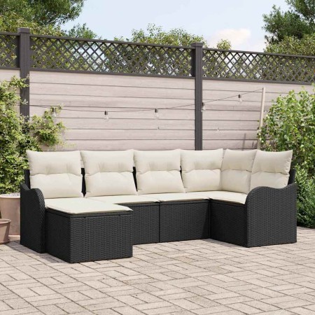 Conjunto de sofá de jardín 6 pcs Negro y Poliratán