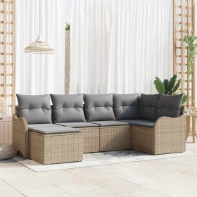 Conjunto de sofá de jardín 6 pcs beige y gris claro Poliratán