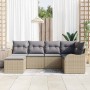 Conjunto de sofá de jardín 6 pcs beige y gris claro Poliratán