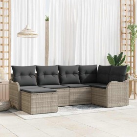Conjunto de sofá de jardín con cojín 6 pcs Gris claro Poliratán Conjunto de sofá de jardín con cojín 6 pcs Gris claro Poliratán