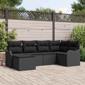 Conjunto de sofá de jardín con cojín 6 pcs Negro Poliratán