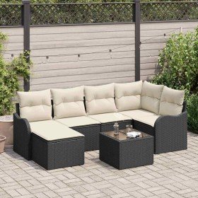 Conjunto de sofá de jardín 7 pcs Negro y blanco Poliratán en Conjuntos de jardín | Comprar online en Foro24