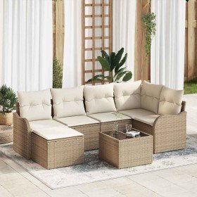 Conjunto de sofá de jardín 7 pcs Beige y Poliratán