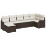 Conjunto de sofá de jardín 7 pcs Marrón y blanco Poliratán