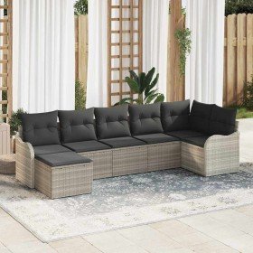 Conjunto de sofá de jardín con cojín 7 pcs Gris claro Poliratán