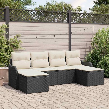 Conjunto de sofá de jardín 6 pcs Negro y blanco Poliratán