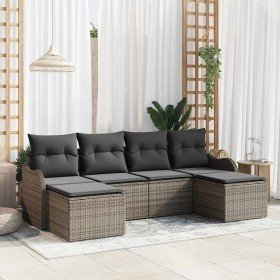 Conjunto de sofá de jardín con cojín 6 pcs Gris Poliratán