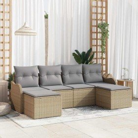 Conjunto de sofá de jardín 6 pcs beige y gris claro Poliratán