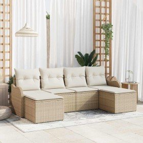 Conjunto de sofá de jardín 6 pcs Beige y blanco Poliratán