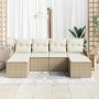 Conjunto de sofá de jardín 6 pcs Beige y blanco Poliratán