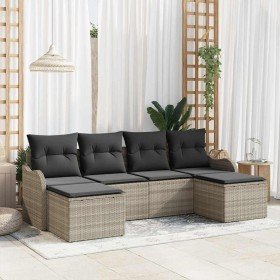 Conjunto de sofá de jardín con cojín 6 pcs Gris claro Poliratán Conjunto de sofá de jardín con cojín 6 pcs Gris claro Poliratán
