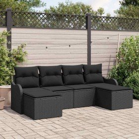 Conjunto de sofá de jardín con cojín 6 pcs Negro Poliratán