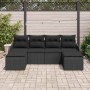 Conjunto de sofá de jardín con cojín 6 pcs Negro Poliratán