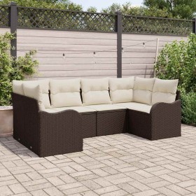 Conjunto de sofá de jardín 6 pcs Marrón y blanco Poliratán