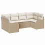 Conjunto de sofá de jardín 6 pcs Beige y blanco Poliratán