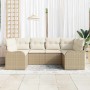 Conjunto de sofá de jardín 6 pcs Beige y blanco Poliratán