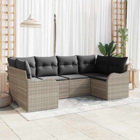 Conjunto de sofá de jardín con cojín 6 pcs Gris claro Poliratán