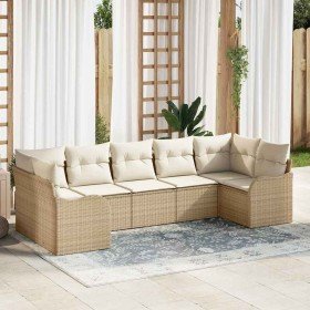 Conjunto de sofá de jardín 7 pcs Beige y blanco Poliratán en Conjuntos de jardín | Comprar online en Foro24