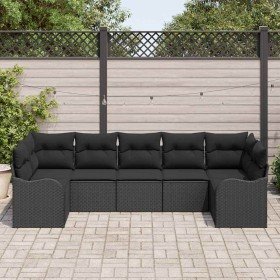 Conjunto de sofá de jardín con cojín 7 pcs Negro Poliratán