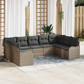 Conjunto de sofá de jardín con cojín 9 pcs Gris Poliratán